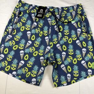Maceoo Swim Trunks Men's L Pineapple Ice Cream Skulls Blue‎ * Paris Designer NWT